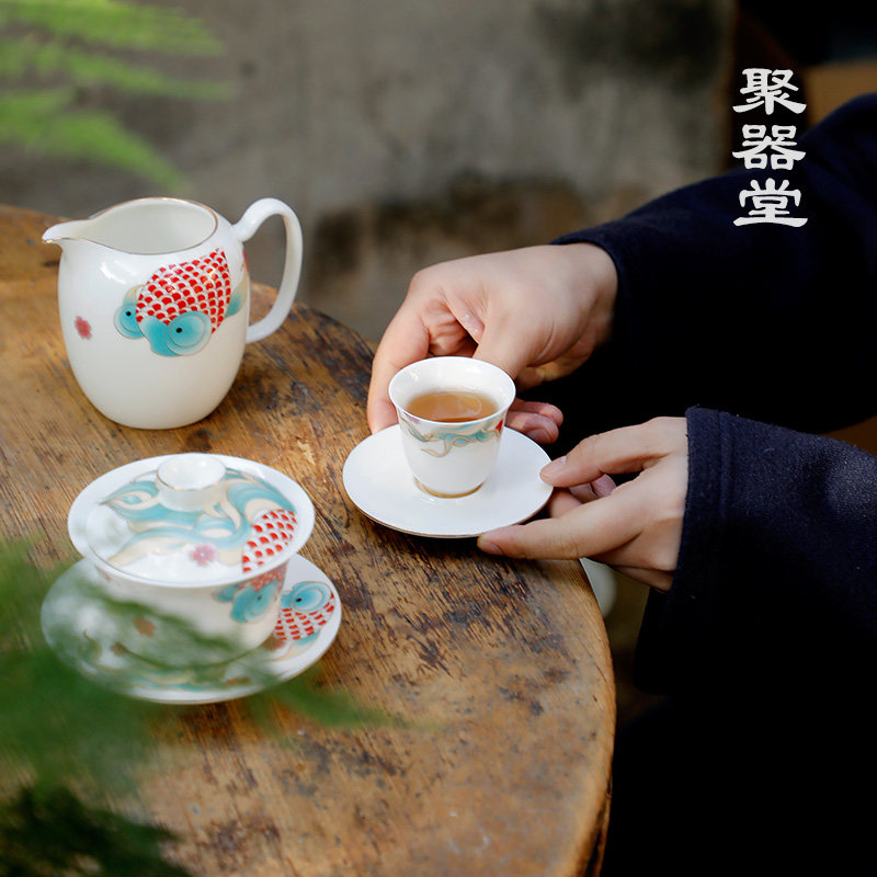 聚器堂锦绣人生鹰嘴公道杯陶瓷创意匀杯描金分茶器单个茶海分茶杯