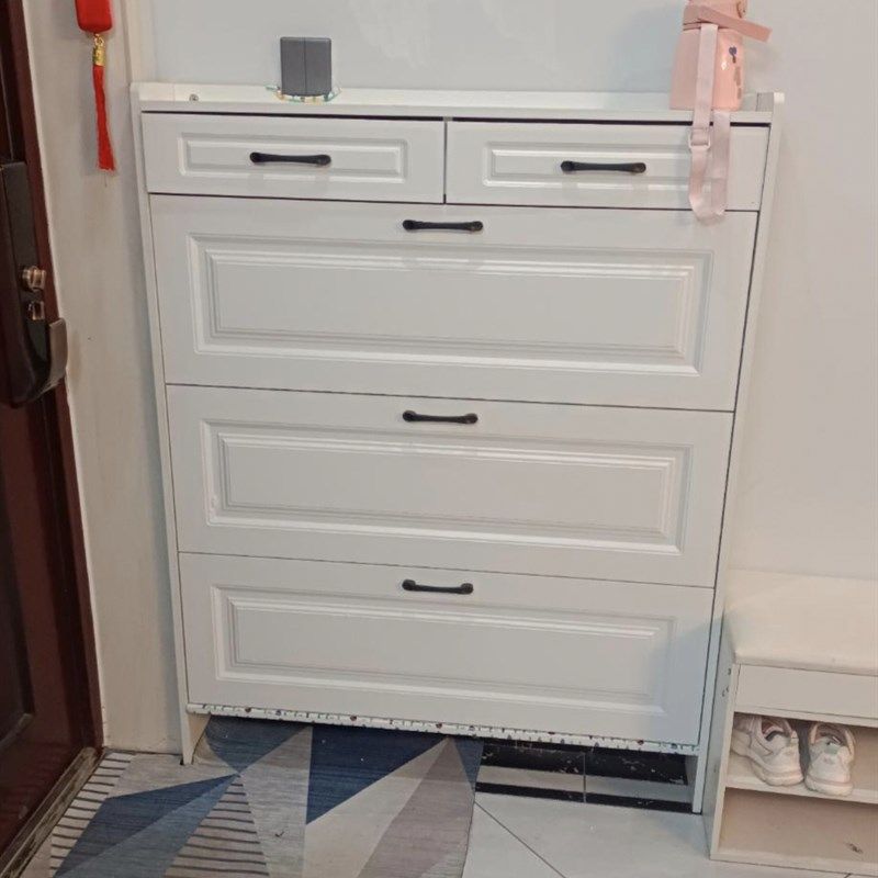 超薄款带抽屉翻斗鞋柜家用入户门口大容量楼道纯实木鞋架