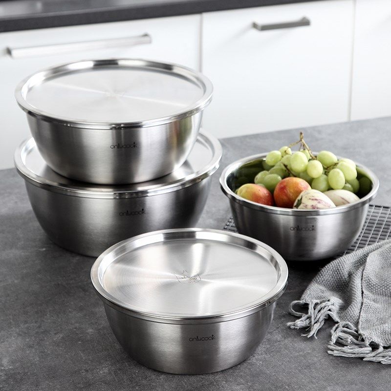 cook 家用加厚不锈钢盆带盖子厨房洗菜盆汤盆揉面和面盆子