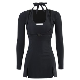 连体裙式 保守遮肚显瘦长袖 游泳衣女 高级感甜酷少女修身 罗卡艺新款