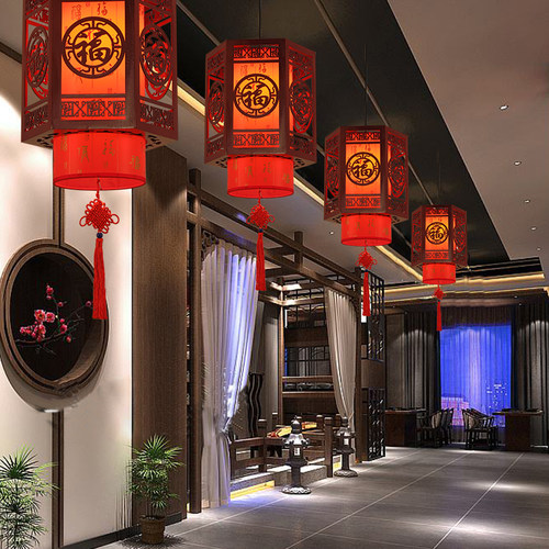 中式实木吊灯复古中国风餐店饭店火锅店茶楼阳台过道门口宫灯灯笼