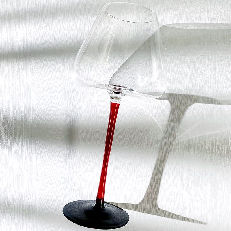 唯物生活 黑红领结红高脚红酒杯葡萄酒香槟高档水晶玻璃家用