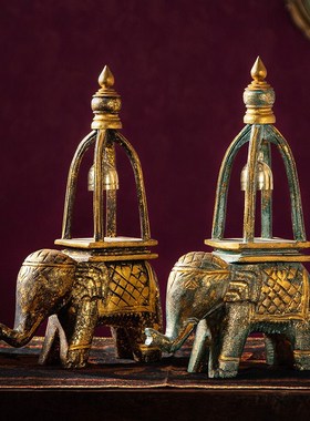 泰式餐厅办公室实木大象摆件结婚礼物工艺品客厅玄关酒柜乔迁装饰