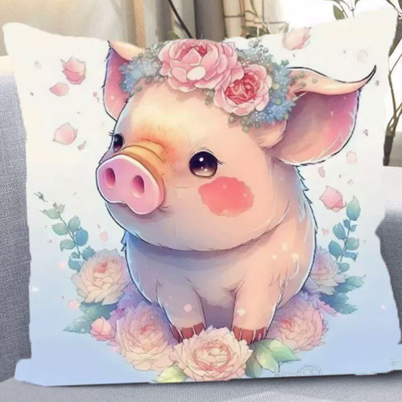 十二生肖猪十字绣新款手工线绣卧室diy刺绣抱枕精准印花手工制作