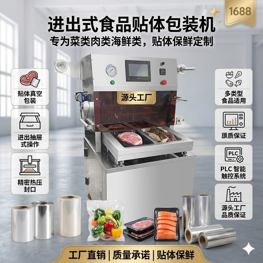 牛排熟食蔬菜食品密封包装机肉类真空进出贴体塑料袋全自动