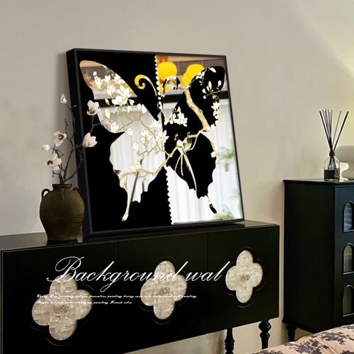 法式中古风蝴蝶装饰画入户玄关镜子摆画客厅卧室桌面镜面挂画