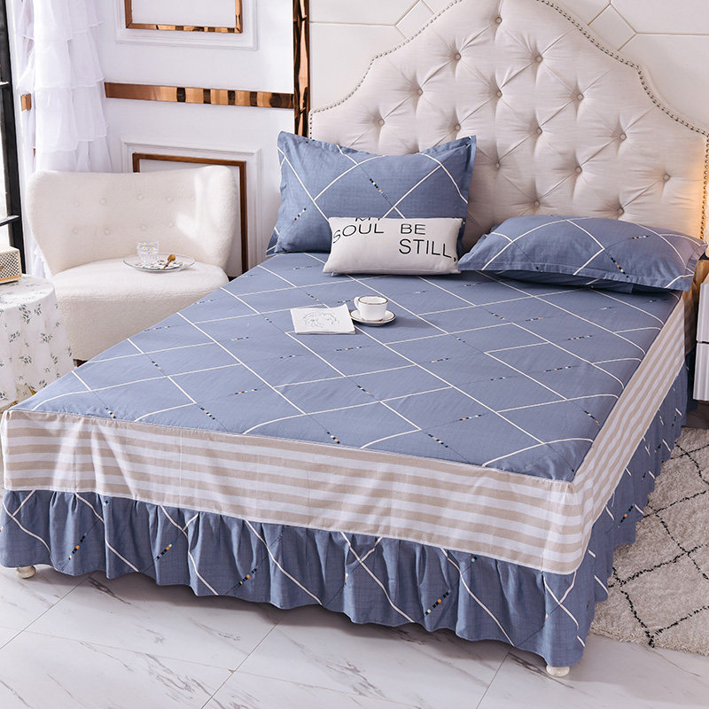 新款纯棉床裙式四件套全棉简约床罩被套床上用品防滑床套春夏秋冬