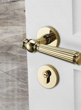 KPE卧室门锁室内通用型法式房间实木门把手磁吸静音分体金色锁具