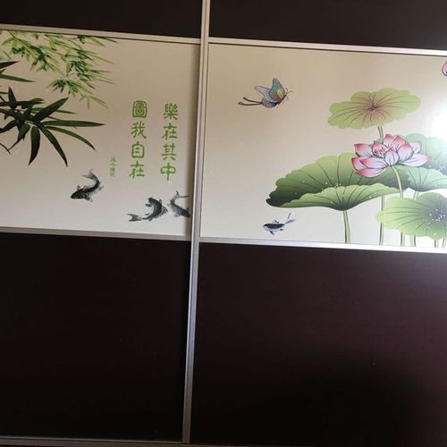 彩色玻璃贴膜 水墨中国风荷花浴室窗户磨砂衣柜移门家具订制贴纸