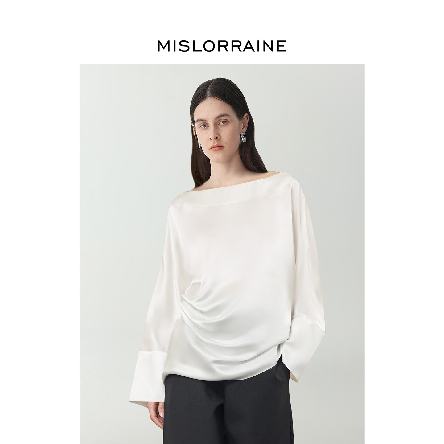 MISLORRAINE真丝长袖桑蚕丝上衣