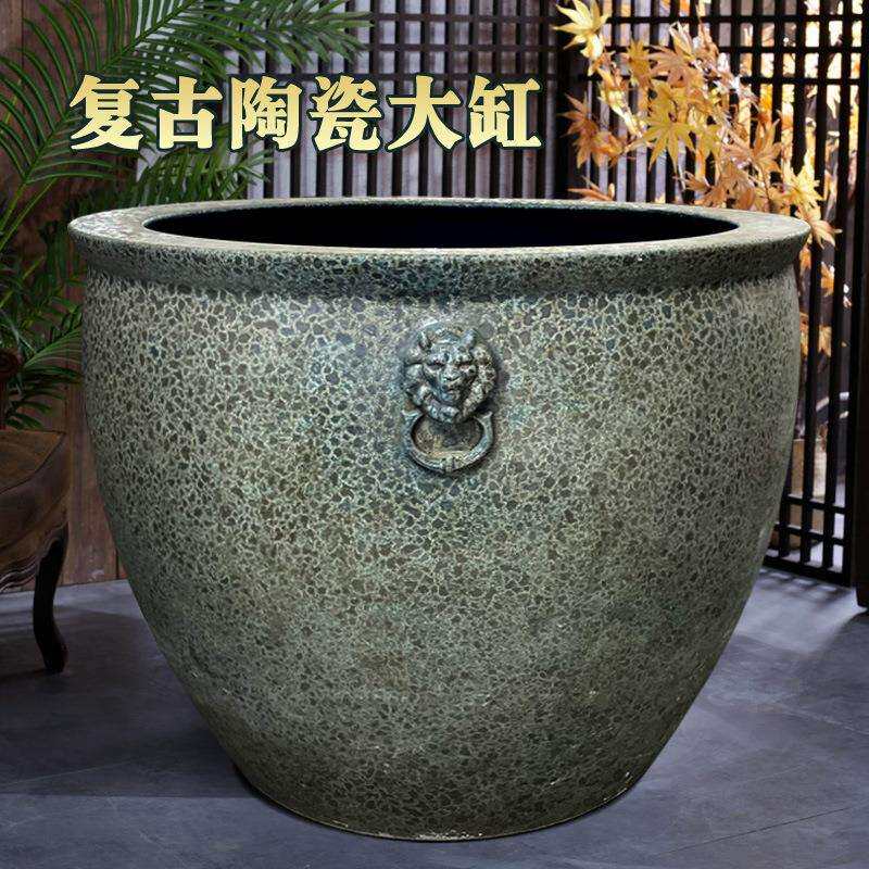 古法养鱼鱼缸复古陶瓷大缸庭院老式仿古大水缸户外种植养荷花大缸