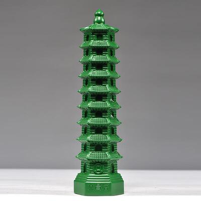绿色木雕文昌塔摆件9层文昌塔实木质雕刻客厅家居装饰摆设工艺品