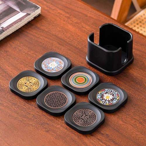 新茶道杯垫套装酚醛搪瓷绝缘防烫杯垫办公室功夫茶具杯架