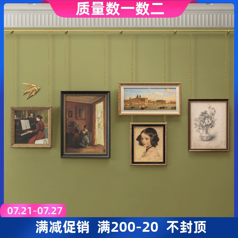 复古法式欧式中古实木框实木画框壁画玄关边柜油画布组合装饰画