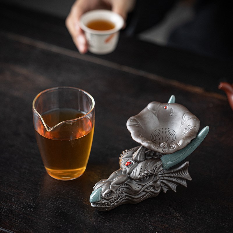 手工龙首陶瓷龙头茶宠摆件精品可养茶漏支架茶叶过滤器茶盘茶具
