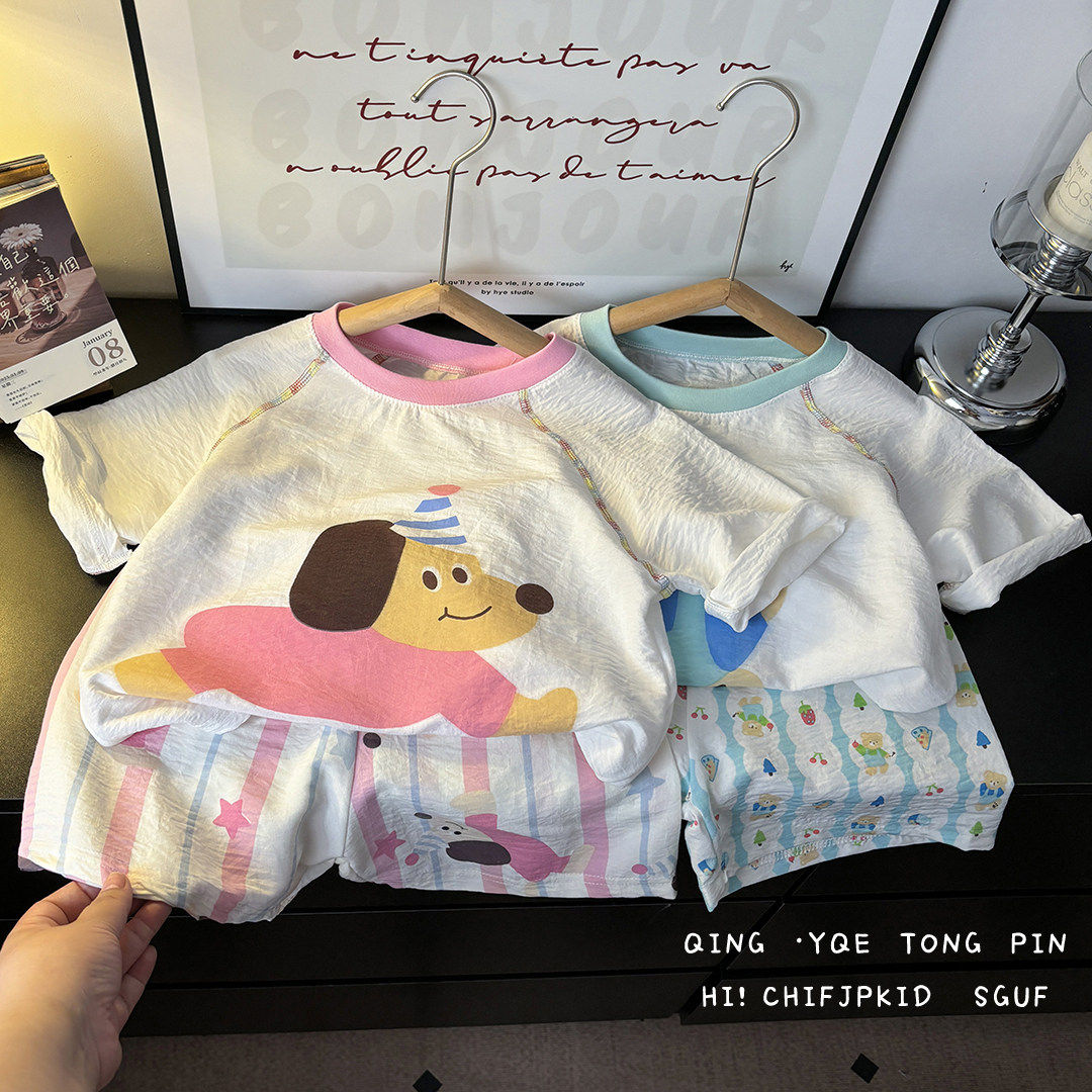 2026年夏季儿童短袖家居服套装男童女童卡通套装宝宝外穿睡衣中小