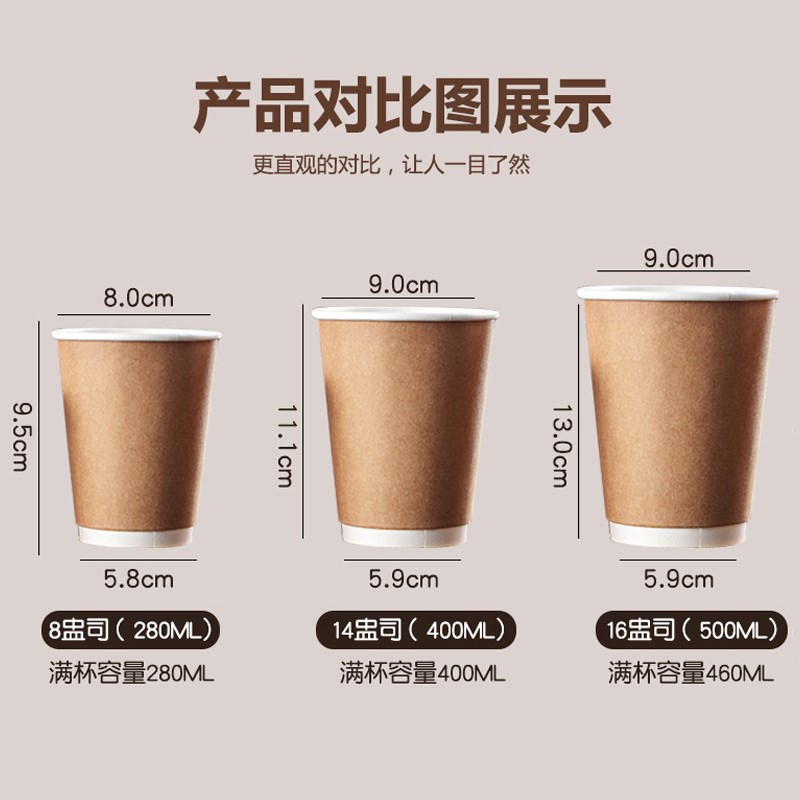 咖啡杯一次性奶茶杯子商用带盖双层牛皮纸杯防烫瓦楞杯热饮杯定制
