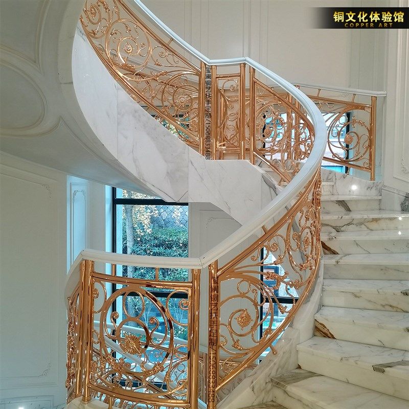 豪华别护铜艺旋转属梯扶手墅栏金楼镀金高端欧式护栏法式复古栏杆