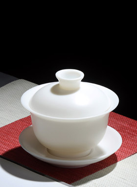 素烧猪油白 大号茶碗盖碗手工白瓷功夫茶具茶杯三才碗陶瓷180毫升