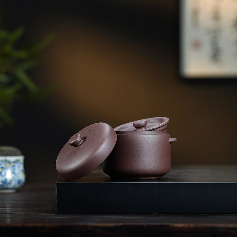 紫砂炖盅隔水蒸蛋人参燕汤无涂层内胆双盖紫米饭盖碗宜兴焖砂窝罐