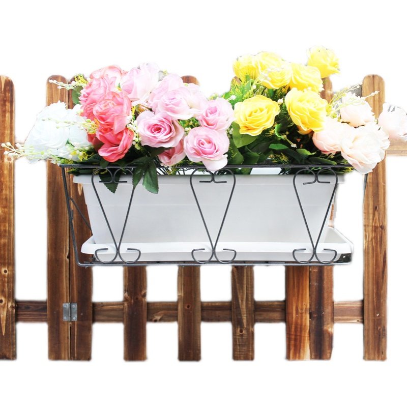 阳台栏杆铁艺挂架长方形高承重碳钢花架高品质翠筠树脂花盆聚丙烯