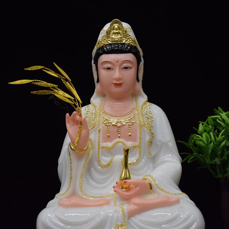 观音菩萨神像坐像南海观世音大士汉白玉材质滴水柳枝家用供奉摆件