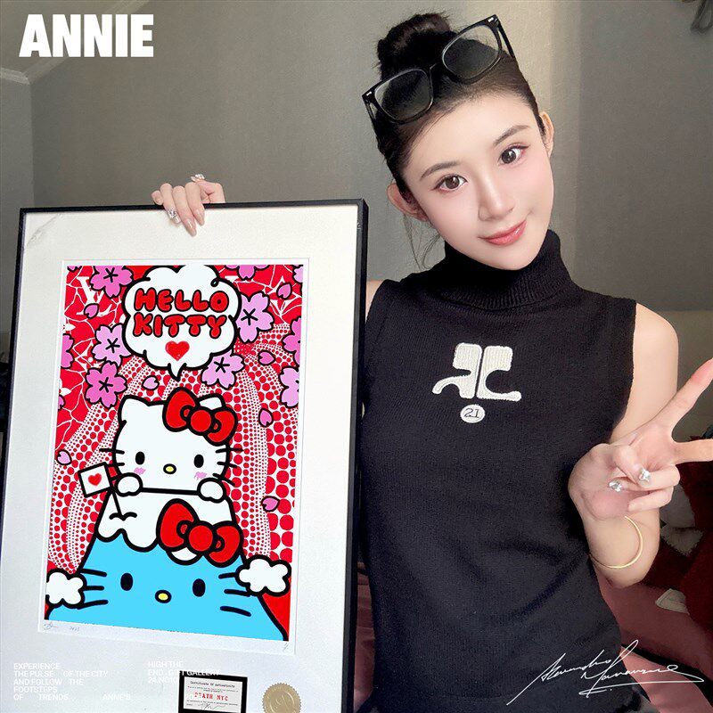 红色草间弥生Kitt孩猫版画deanh tyc小女y房间挂画卧室装饰画