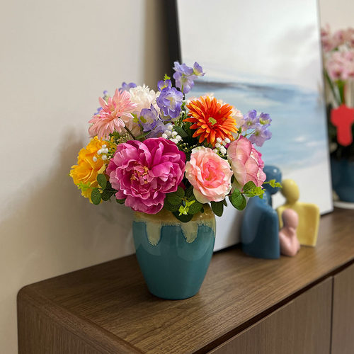仿真花牡丹花插花节庆摆放假花室内绢花摆件客厅花艺餐桌茶几装饰