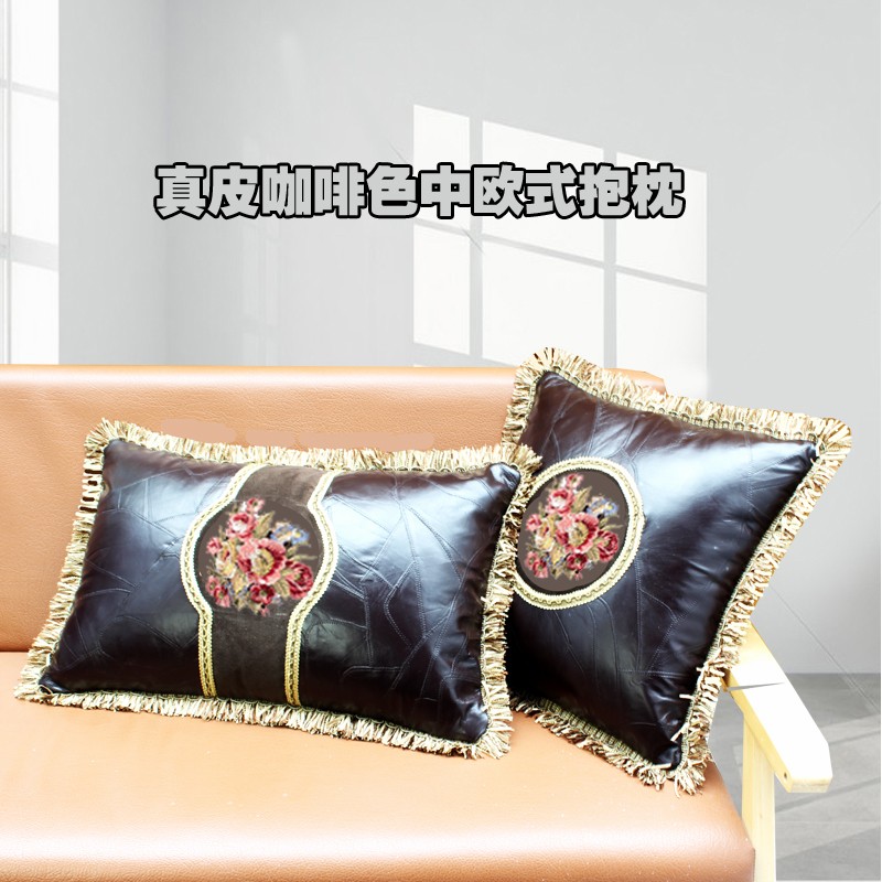 设计皮中式欧式抱枕真师沙发护腰垫搭配花枕腰边床靠办公室靠垫