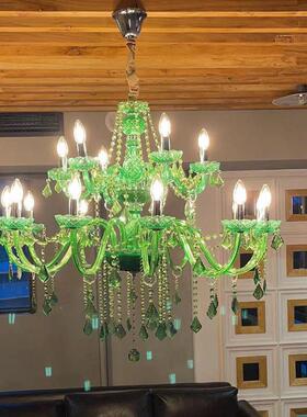 漫咖啡餐厅水晶灯创意KTV酒吧包间绿色吊灯服装店家用卧室客厅灯