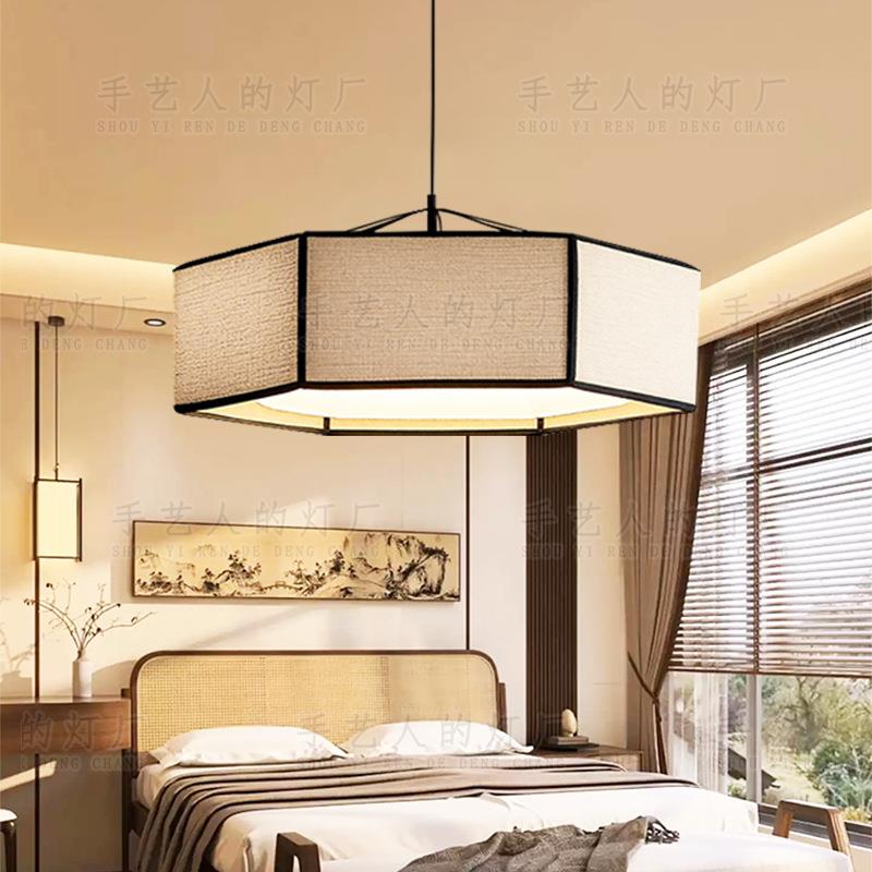新中式卧室宋代美学禅意灯茶室书房民宿饭店包厢侘寂风布艺吊灯
