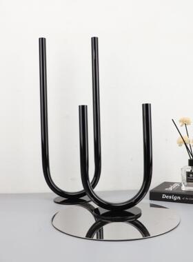 现代简约金属U形烛台工艺品北欧创意家居桌面客厅房间装饰品摆件