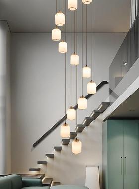楼梯吊灯新中式现代简约客厅灯中空别墅复式楼loft公寓旋转长吊灯