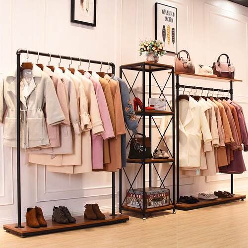 简约服装架服装展示架落地式挂衣帽架女装店陈列架铁艺水管服装架