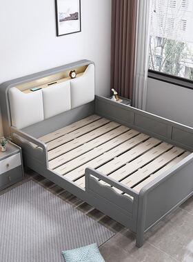 现代简约婴儿拼接床实木带围栏护栏加宽床边1.2米蓝色 儿童床男孩