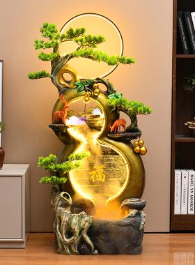葫芦循环流水摆件客厅乔迁装饰办公室风水轮孔雀假山生财喷泉造景