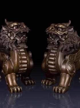 纯黄铜招财貔貅工艺品摆件一对铜貔貅办公室装饰家居客厅铜制摆件