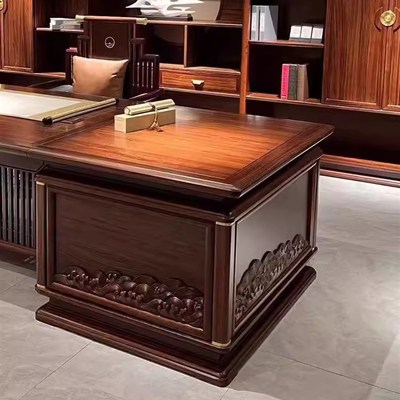 新中式实木办公桌椅组合黑檀大班台办公室乌金木老板桌总裁桌