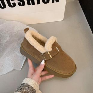 厚底勃肯鞋 平底面包鞋 女新款 防滑保暖毛毛棉鞋 加绒豆豆鞋 冬季