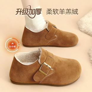 秋冬豆豆鞋 爆款 新款 女加绒保暖毛毛棉鞋 平底勃肯鞋