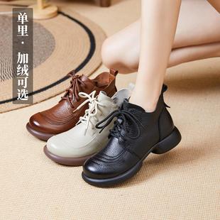 秋冬复古棉靴真皮软底防滑平底短靴中老年低帮保暖舒适棉鞋 妈妈鞋