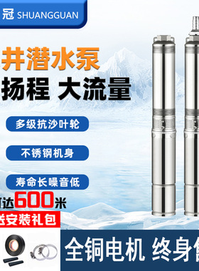 家用灌溉不锈钢深井泵220V高扬程深水深井潜水泵大流量农用抽水泵