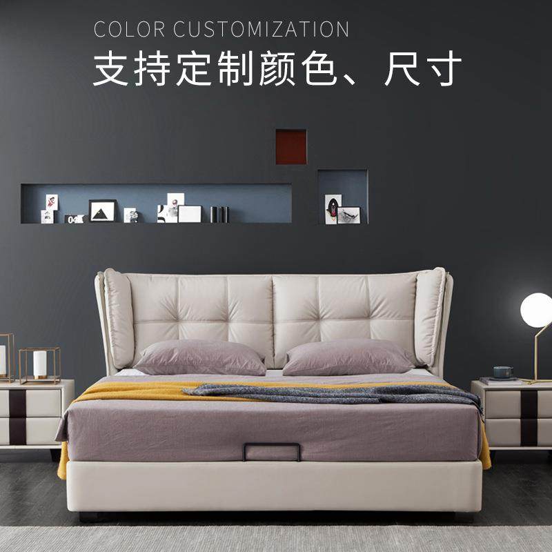 简约现代真皮床1.8米主卧双人储物软包床小户型北欧皮床