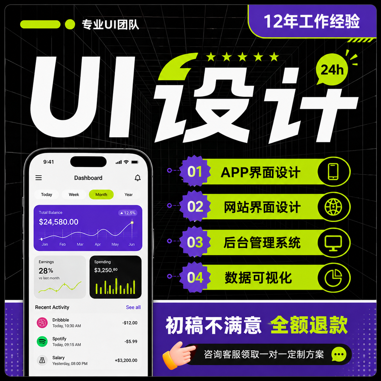 ui设计app小程序网站页面web 大屏前端h5交互可视化软件界面设计