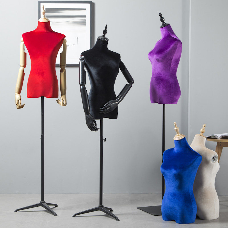 女半身模特道具婚纱秀禾模特假人橱窗展示模特展示架丝绒半身模特