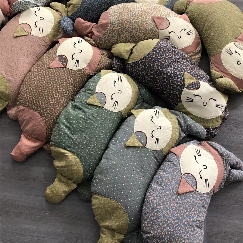 辛妈家100%全棉印花荞麦枕头可爱碎花卡通趴趴猫枕头枕套