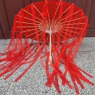 流苏飘带伞表演舞蹈伞道具古代古装油纸古典伞摄影服古风走秀拍照