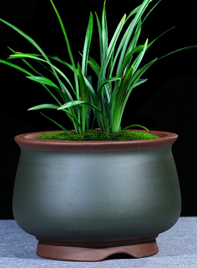 紫砂花盆 君子兰专用兰花盆 精品紫砂花盆绿萝 绿色紫砂花盆