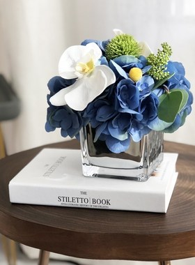 蓝色绣球蝴蝶兰仿真花玻璃瓶套装组合餐桌样板间茶几假花绢花卧室