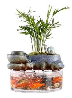 中式招财流水循环水陶瓷摆件水景迷你办公室桌面小型茶桌装饰礼品